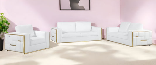 White Top Grain Leather Five Person Seating Set-0