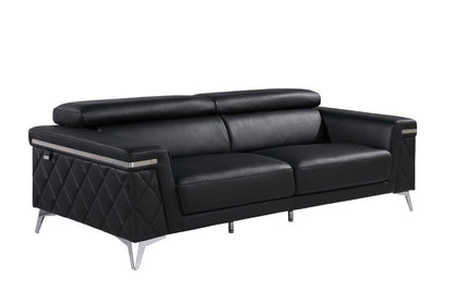 Three Piece Black Italian Leather Five Person Seating Set-2