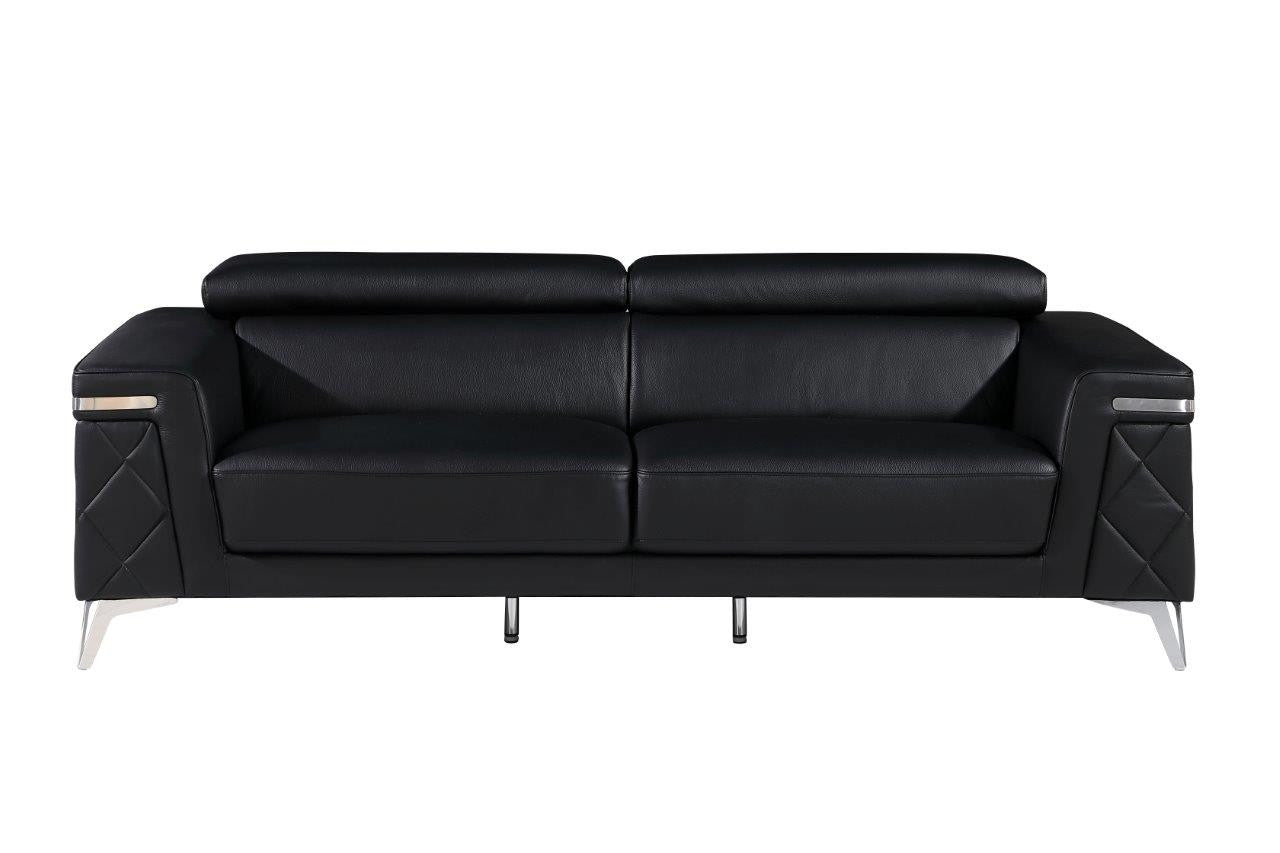 Three Piece Black Italian Leather Five Person Seating Set-3