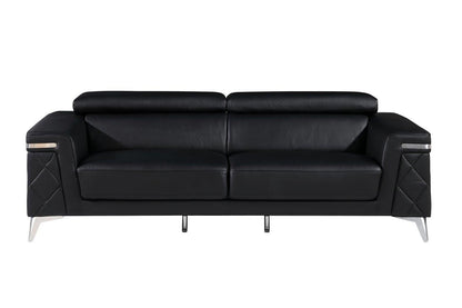 Three Piece Black Italian Leather Five Person Seating Set-3