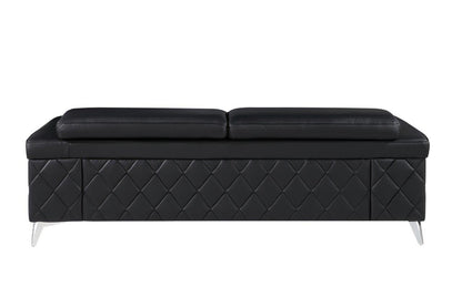 Three Piece Black Italian Leather Five Person Seating Set-5