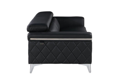 Three Piece Black Italian Leather Five Person Seating Set-6