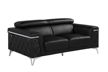 Three Piece Black Italian Leather Five Person Seating Set-7
