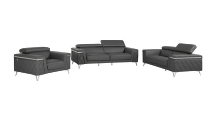 Three Piece Gray Top Grain Leather Five Person Seating Set-1