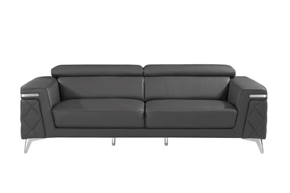 Three Piece Gray Top Grain Leather Five Person Seating Set-3
