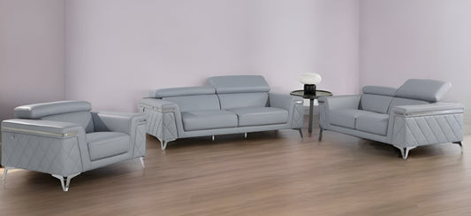 Three Piece Indoor Blue Five Person Seating Set-0