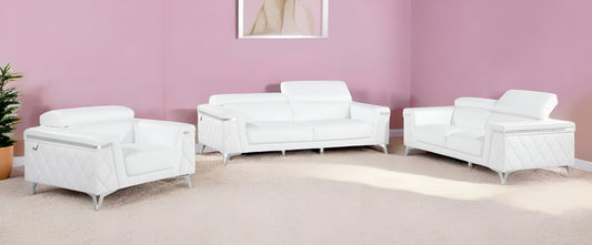 White Top Grain Leather Five Person Seating Set-0