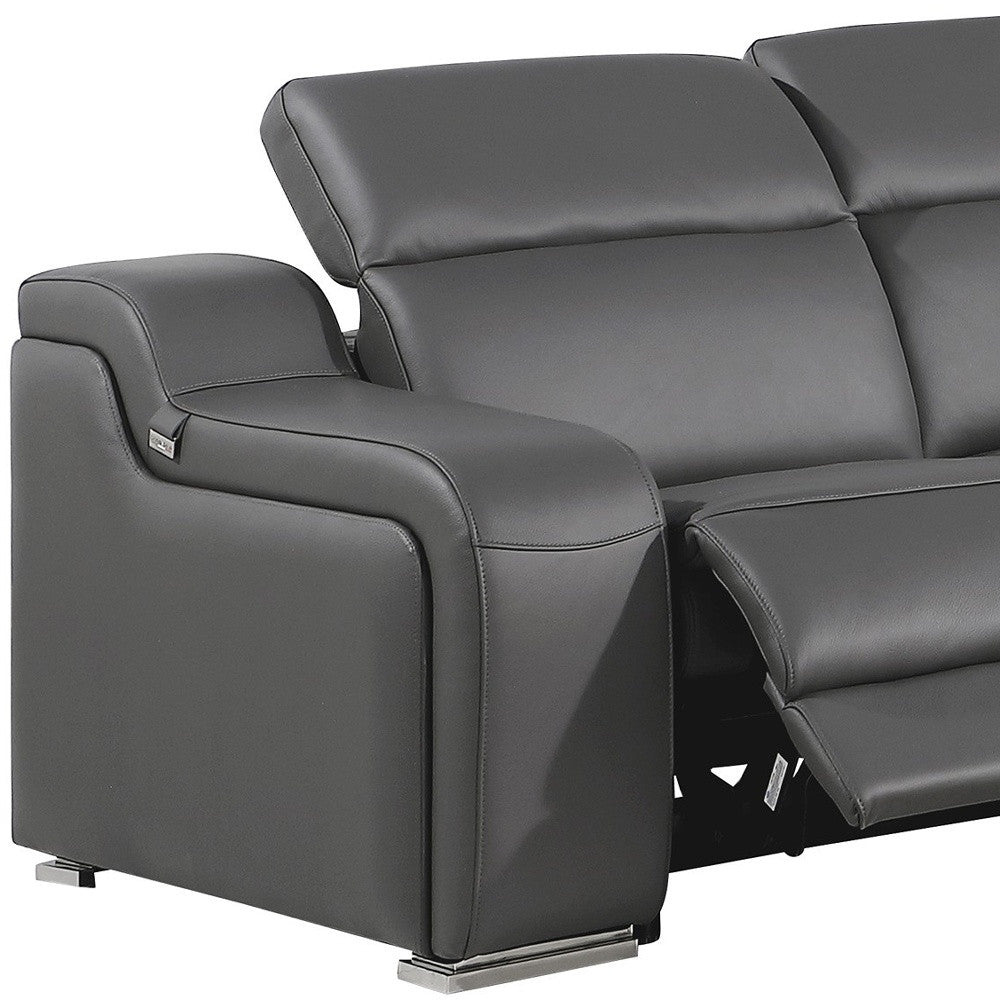 Dark Gray Italian Leather Power Reclining L Shaped Five Piece Corner Sectional-3