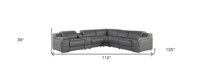 Dark Gray Italian Leather Power Reclining L Shaped Six Piece Corner Sectional With Console-8