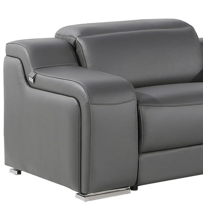 Dark Gray Italian Leather Power Reclining L Shaped Six Piece Corner Sectional With Console-2