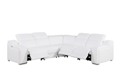 White Italian Leather Power Reclining L Shaped Five Piece Corner Sectional-2