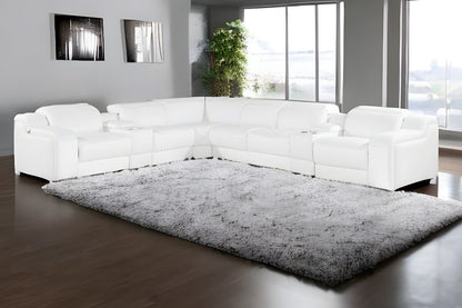 White Italian Leather 3 Power Reclining L Shaped Eight Piece Corner Sectional With Console-1