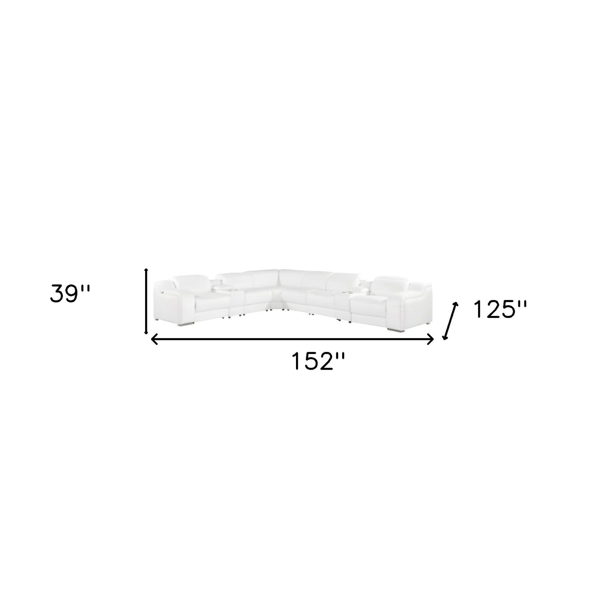White Italian Leather 3 Power Reclining L Shaped Eight Piece Corner Sectional With Console-7