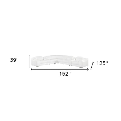 White Italian Leather 3 Power Reclining L Shaped Eight Piece Corner Sectional With Console-7
