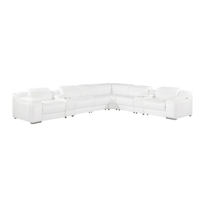 White Italian Leather 3 Power Reclining L Shaped Eight Piece Corner Sectional With Console-2