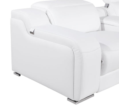 White Italian Leather 4 Power Reclining L Shaped Eight Piece Corner Sectional With Console-3