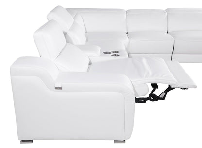 White Italian Leather 4 Power Reclining L Shaped Eight Piece Corner Sectional With Console-2