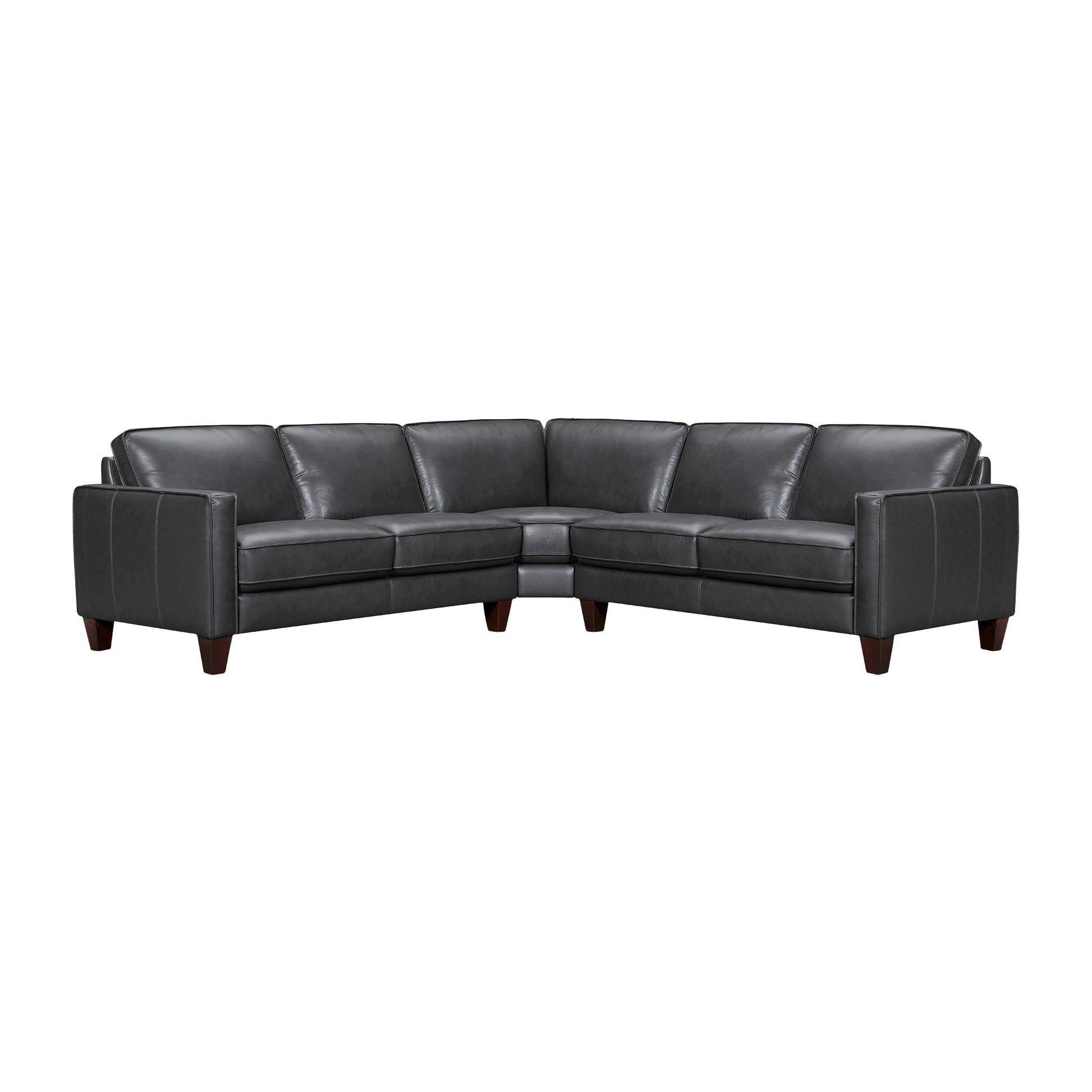 Black Leather L Shaped Three Piece Corner Sectional-0