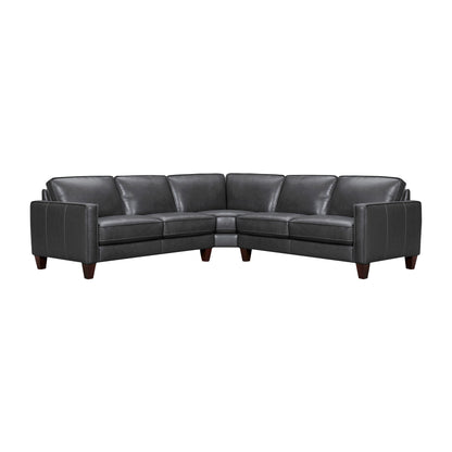 Black Leather L Shaped Three Piece Corner Sectional-0