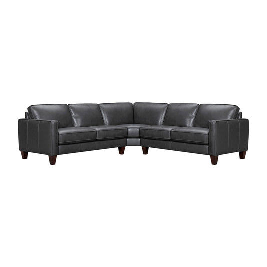 Black Leather L Shaped Three Piece Corner Sectional-0