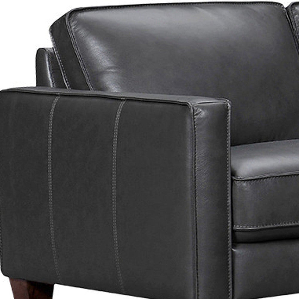 Black Leather L Shaped Three Piece Corner Sectional-5
