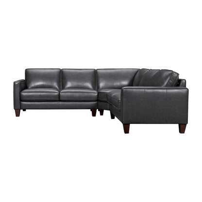 Black Leather L Shaped Three Piece Corner Sectional-2