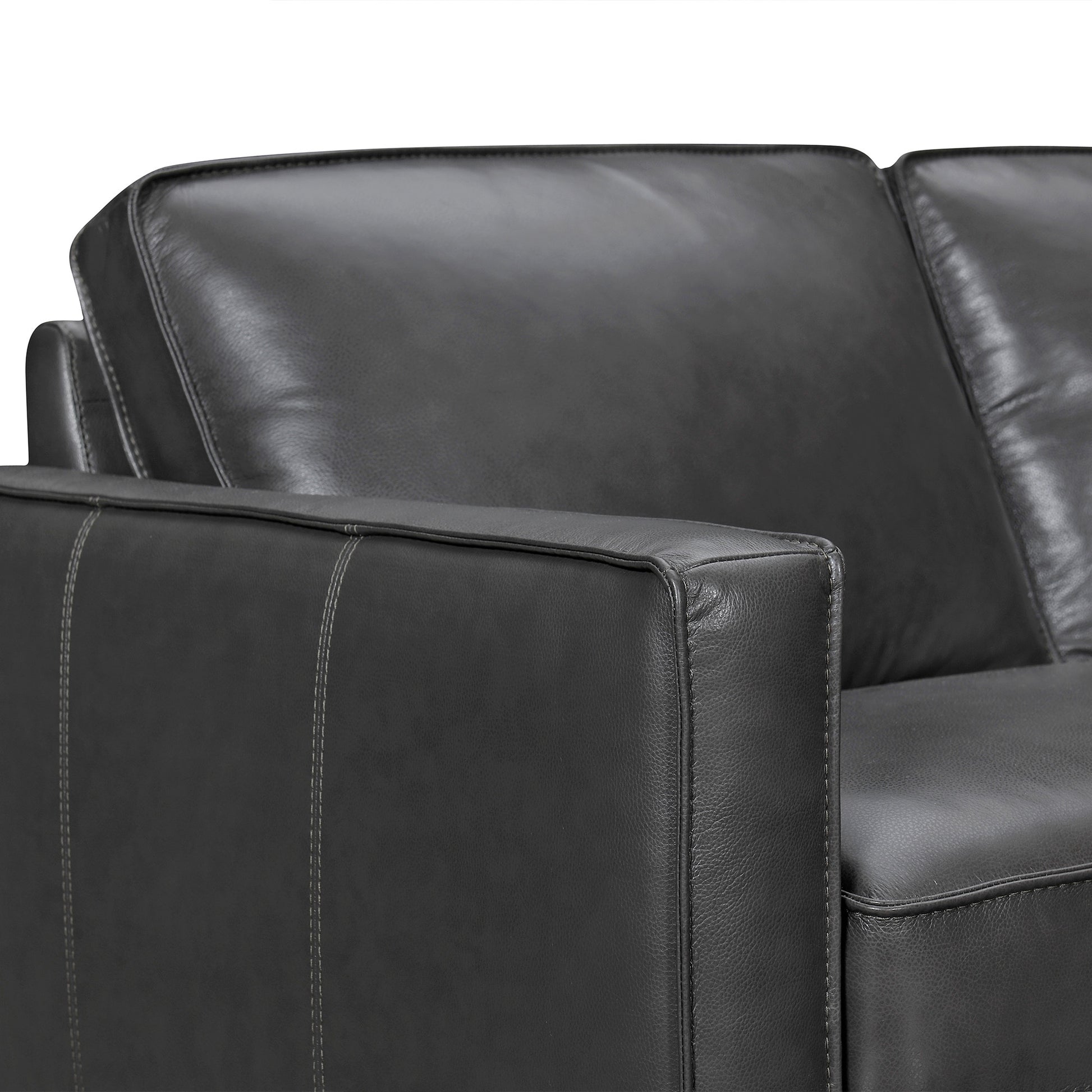 Black Leather L Shaped Three Piece Corner Sectional-6