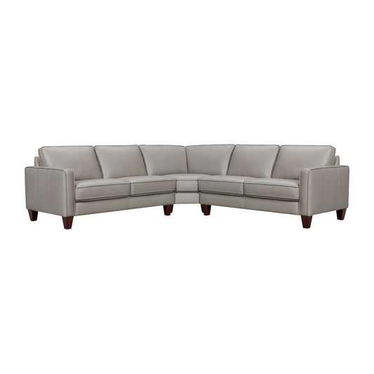 Gray Leather L Shaped Three Piece Corner Sectional-0