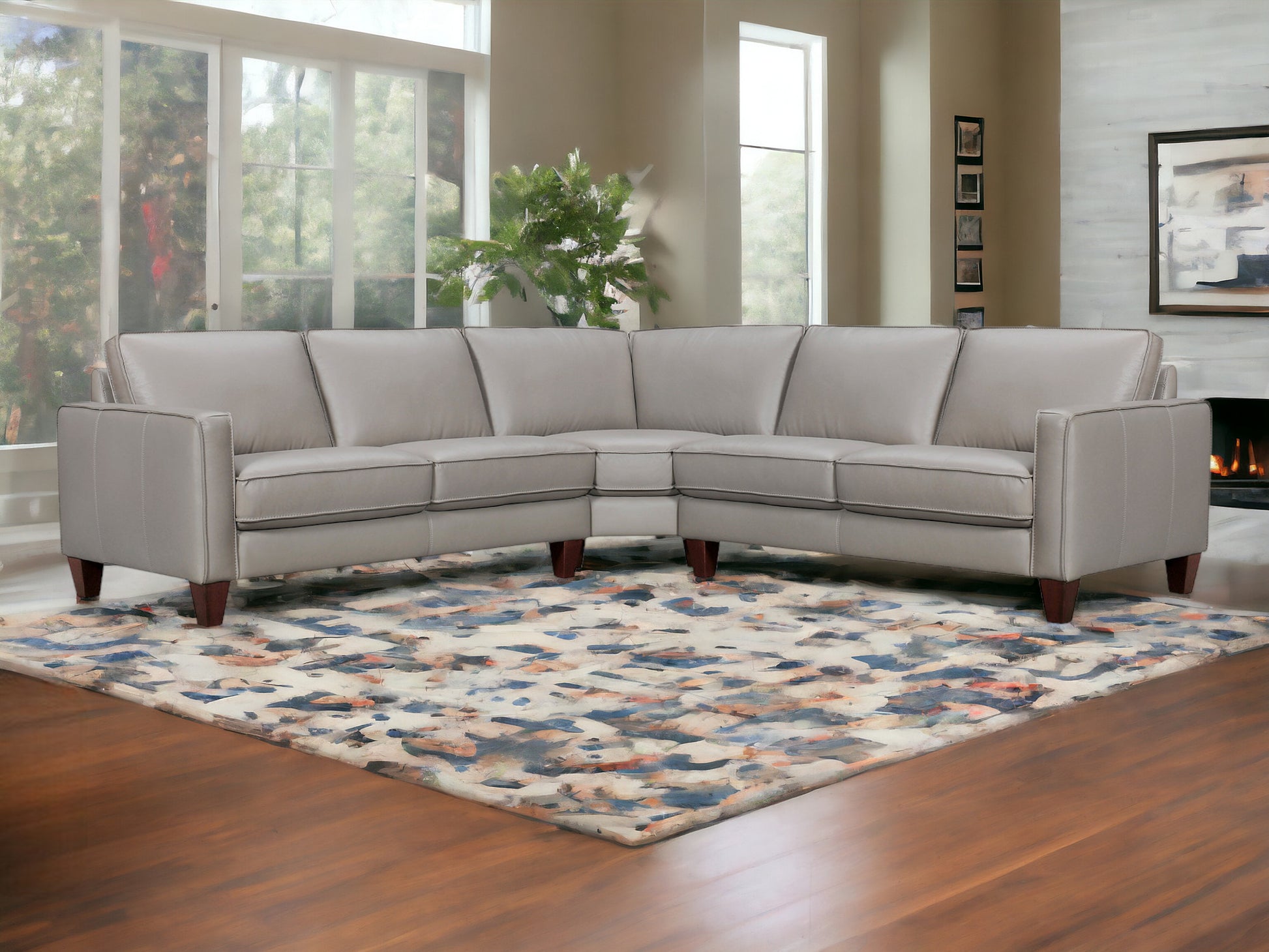 Gray Leather L Shaped Three Piece Corner Sectional-1