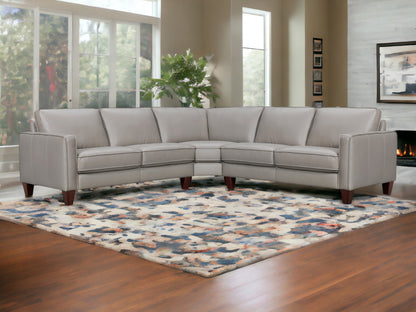 Gray Leather L Shaped Three Piece Corner Sectional-1