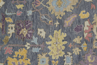 12' X 15' Gold Blue and Purple Wool Oriental Hand Knotted Area Rug With Fringe-5