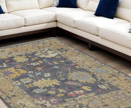 12' X 15' Gold Blue and Purple Wool Oriental Hand Knotted Area Rug With Fringe-0