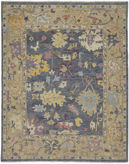 12' X 15' Gold Blue and Purple Wool Oriental Hand Knotted Area Rug With Fringe-1