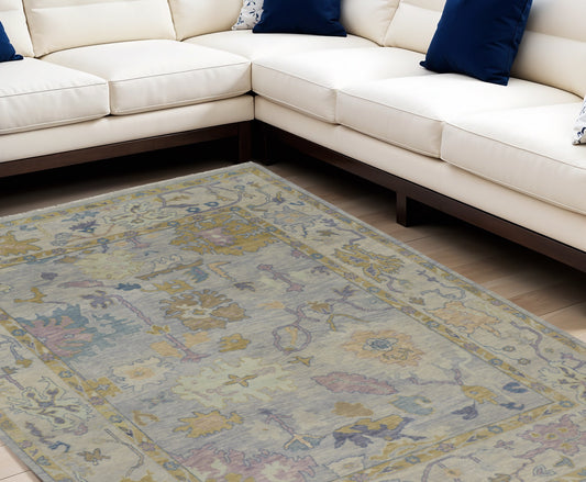12' X 15' Purple Gray and Gold Wool Oriental Hand Knotted Area Rug With Fringe-0