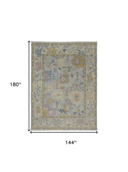 12' X 15' Purple Gray and Gold Wool Oriental Hand Knotted Area Rug With Fringe-2