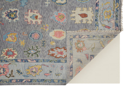 12' X 15' Gray Blue and Red Wool Oriental Hand Knotted Area Rug With Fringe-3