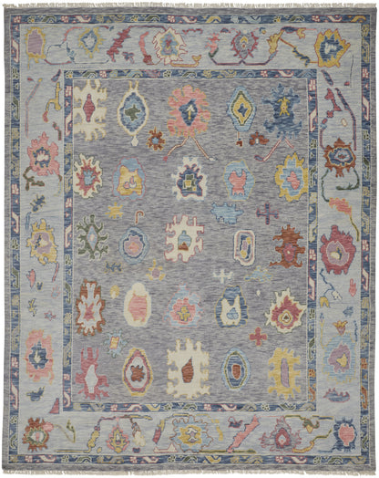 12' X 15' Gray Blue and Red Wool Oriental Hand Knotted Area Rug With Fringe-4