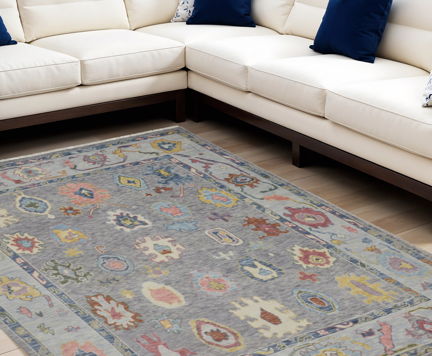 12' X 15' Gray Blue and Red Wool Oriental Hand Knotted Area Rug With Fringe-0