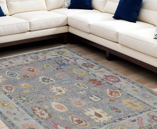 12' X 15' Gray Blue and Red Wool Oriental Hand Knotted Area Rug With Fringe-0