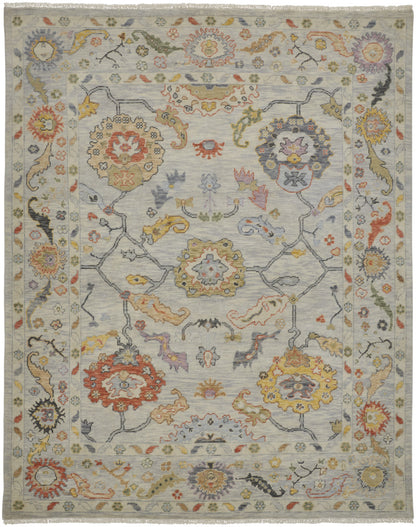 12' X 15' Gray Red and Yellow Wool Oriental Hand Knotted Area Rug With Fringe-4
