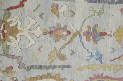 12' X 15' Gray Blue and Gold Wool Oriental Hand Knotted Area Rug With Fringe-7
