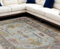 12' X 15' Gray Blue and Gold Wool Oriental Hand Knotted Area Rug With Fringe-0