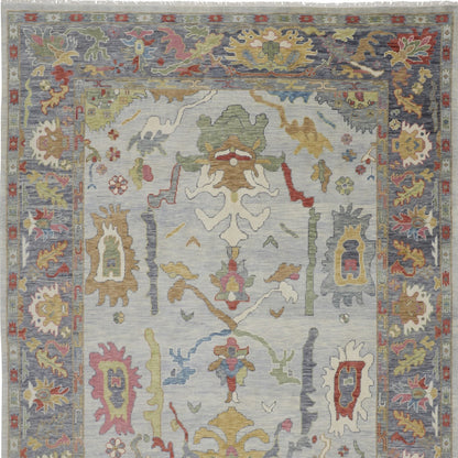 12' X 15' Gray Blue and Gold Wool Oriental Hand Knotted Area Rug With Fringe-5