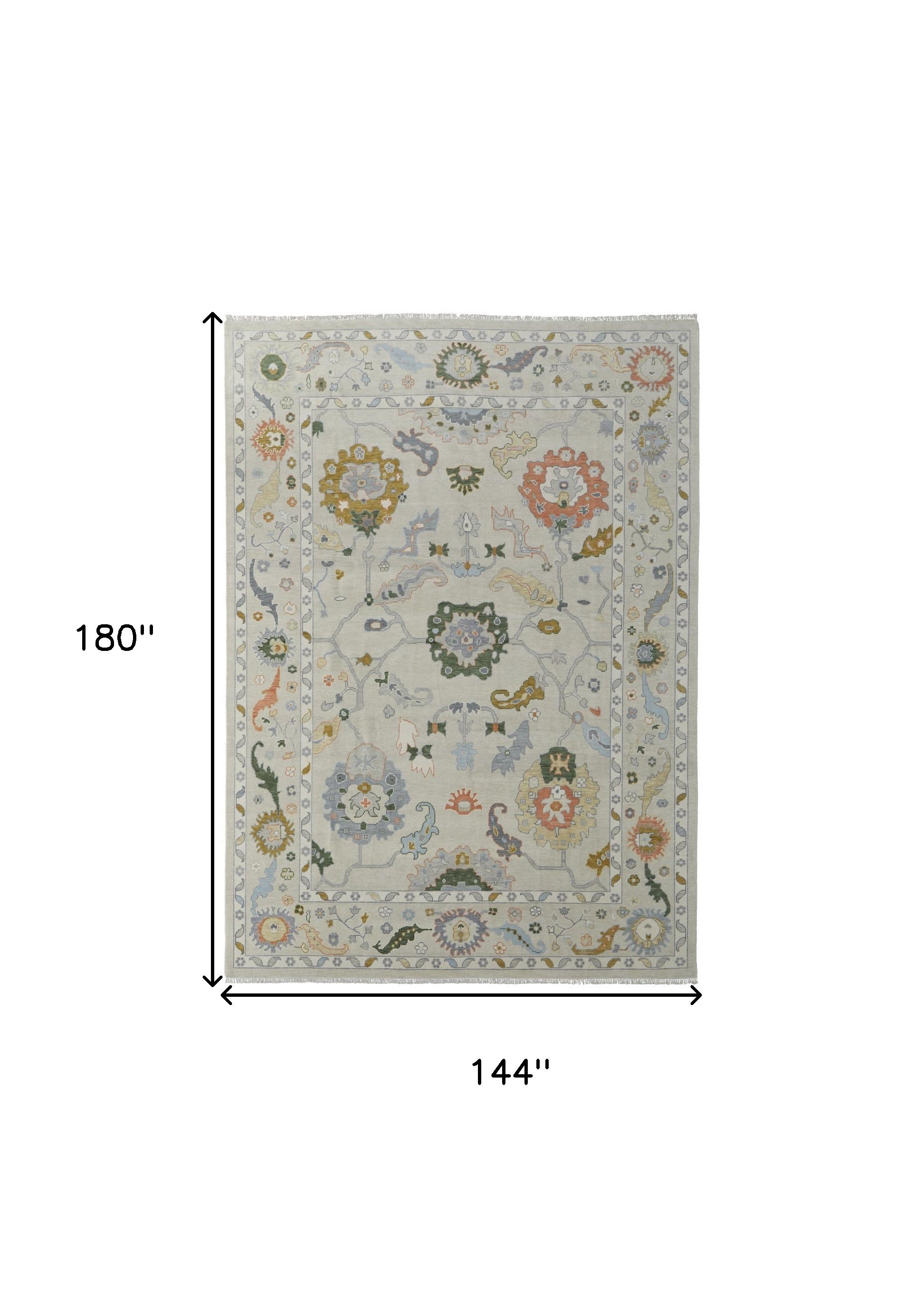 12' X 15' Gray Ivory and Gold Wool Floral Hand Knotted Area Rug With Fringe-2
