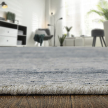 9' X 13' Ivory Gray and Blue Abstract Hand Knotted Worn Faded Area Rug-6