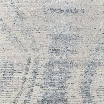 9' X 13' Ivory Gray and Blue Abstract Hand Knotted Worn Faded Area Rug-4