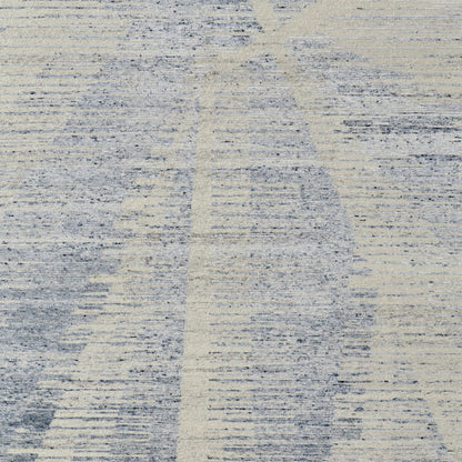9' X 13' Ivory Blue And Silver Abstract Hand Knotted Distressed Area Rug-5