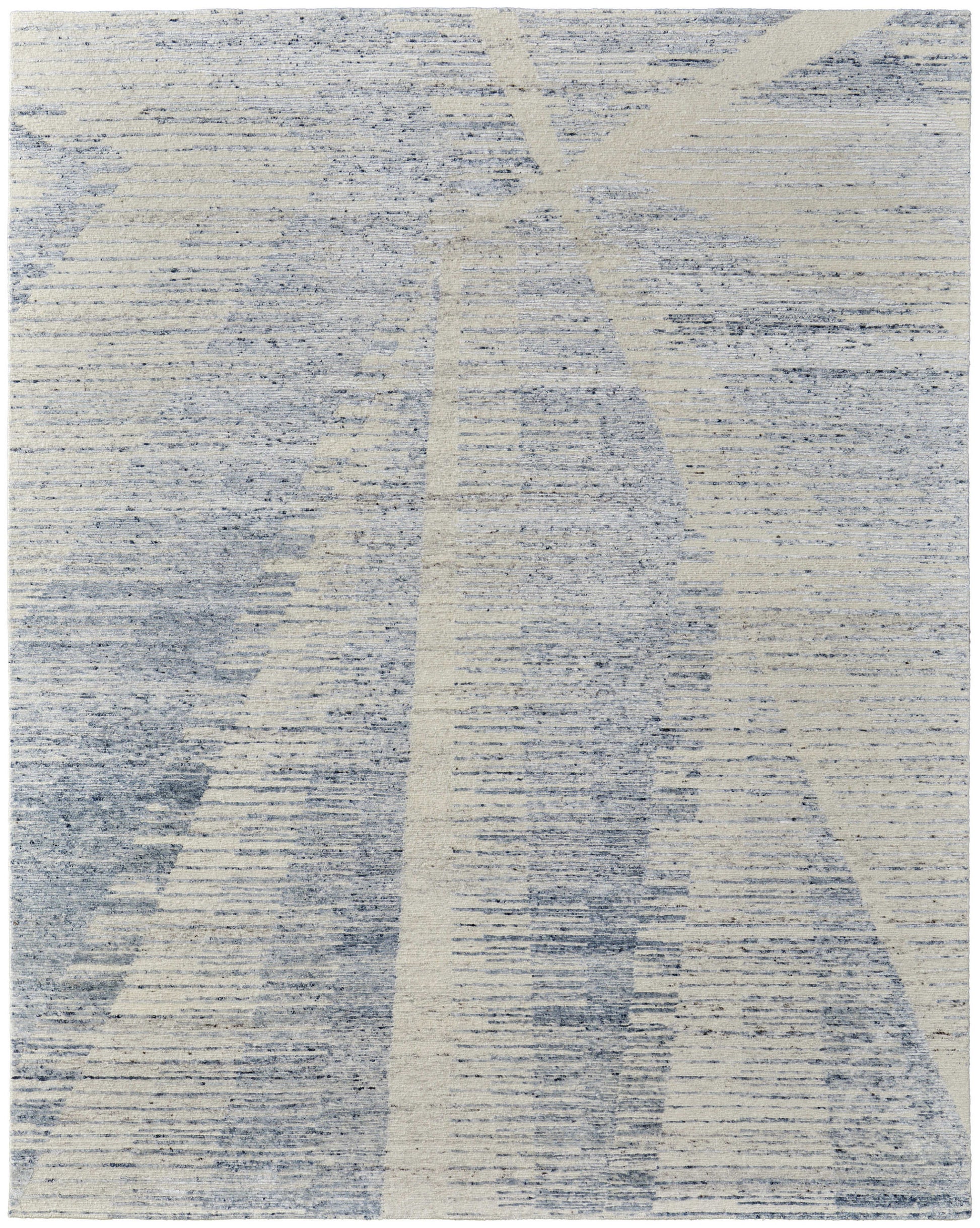 12' X 15' Ivory Blue And Silver Abstract Hand Knotted Distressed Area Rug-1