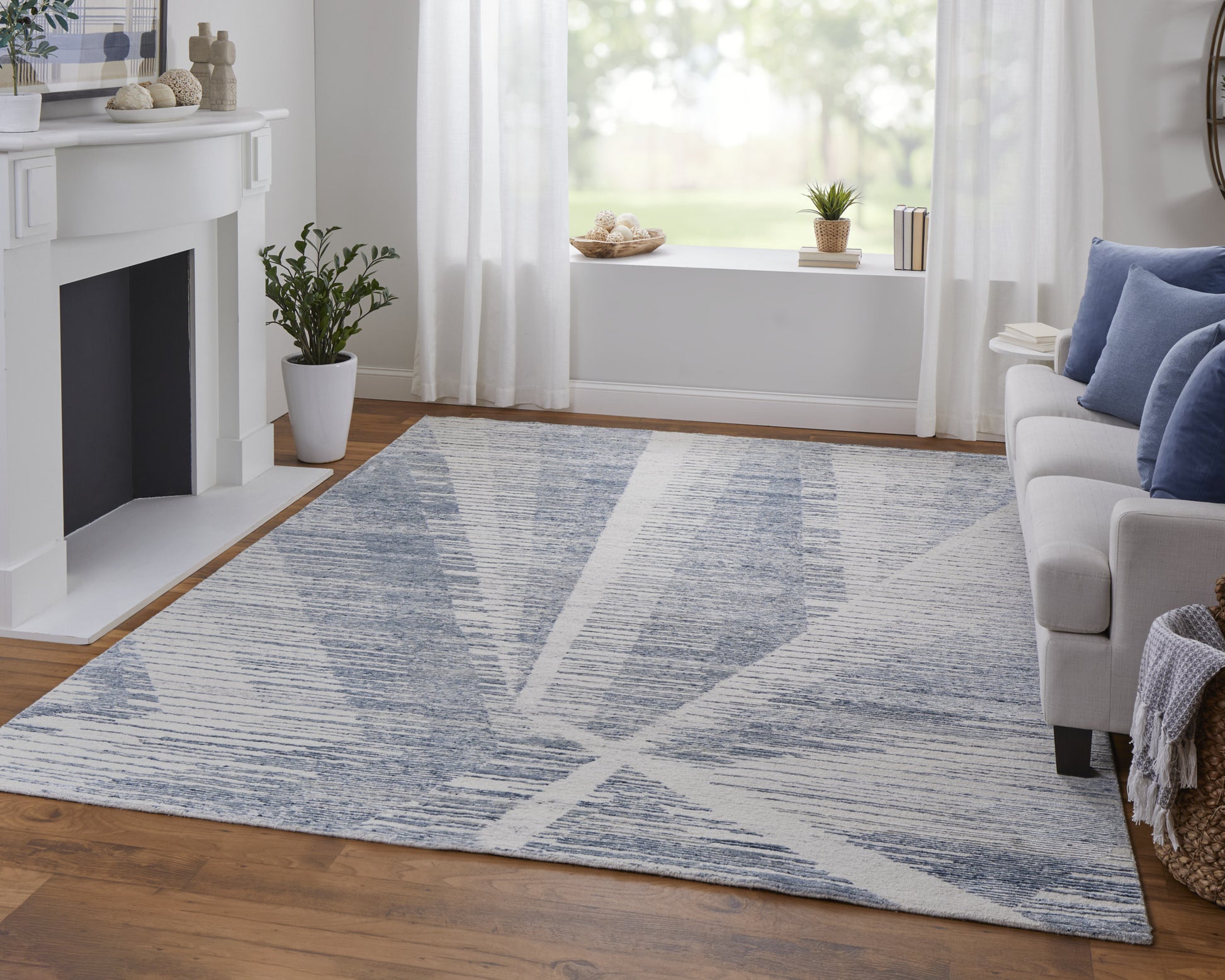 12' X 15' Ivory Blue And Silver Abstract Hand Knotted Distressed Area Rug-8