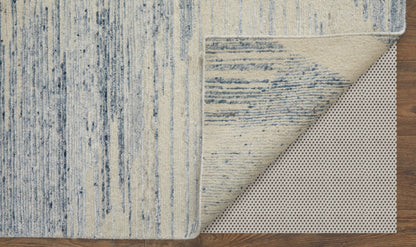 12' X 15' Ivory Blue And Silver Abstract Hand Knotted Distressed Area Rug-5